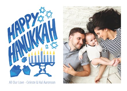 Blue Hanukkah typography - Hanukkah Card