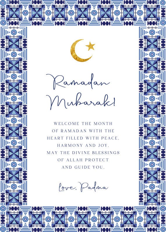 Blue tiles frame -  tarjeta de ramadán