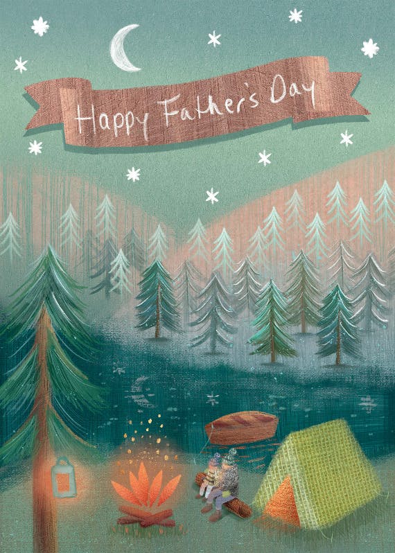 Camping in forest - holidays card