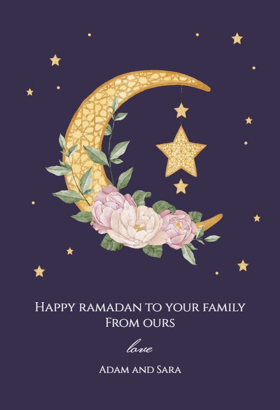 Decorative moon with flowers -  tarjeta de ramadán