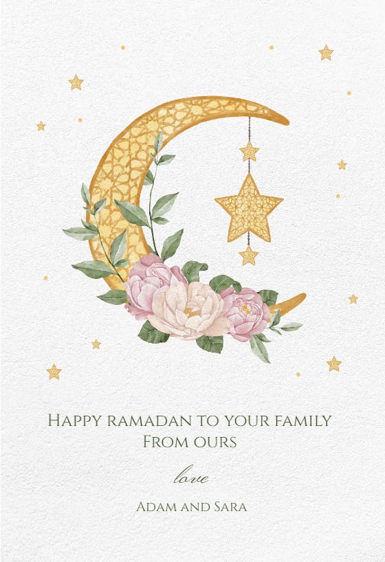 Decorative moon with flowers - ramadan card