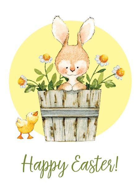 Easter card with rabbit in cup Royalty Free Vector Image