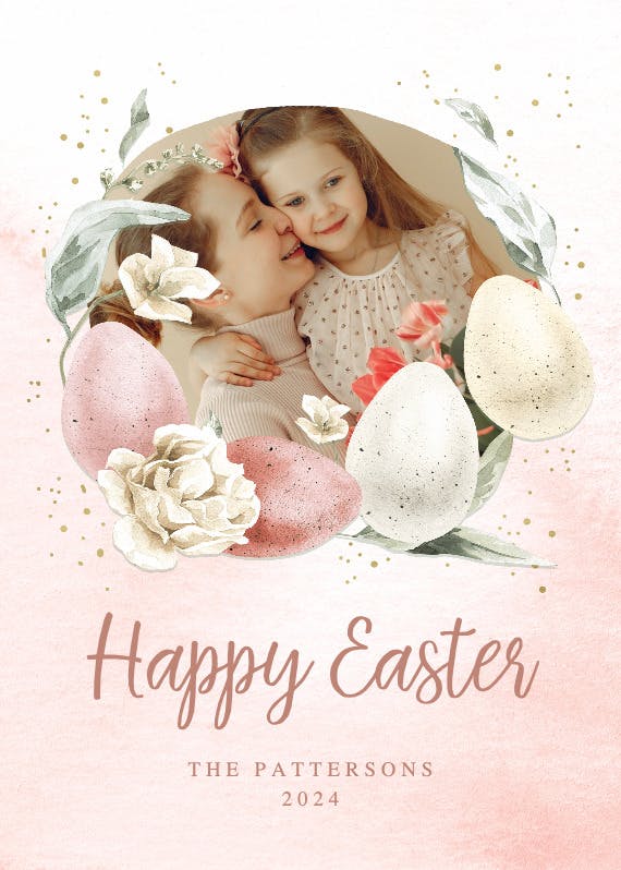 Eggs and flowers wreath - easter card