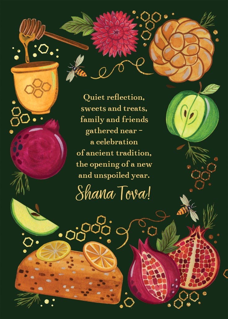 Festive fruits & flora - tarjeta de rosh hashanah