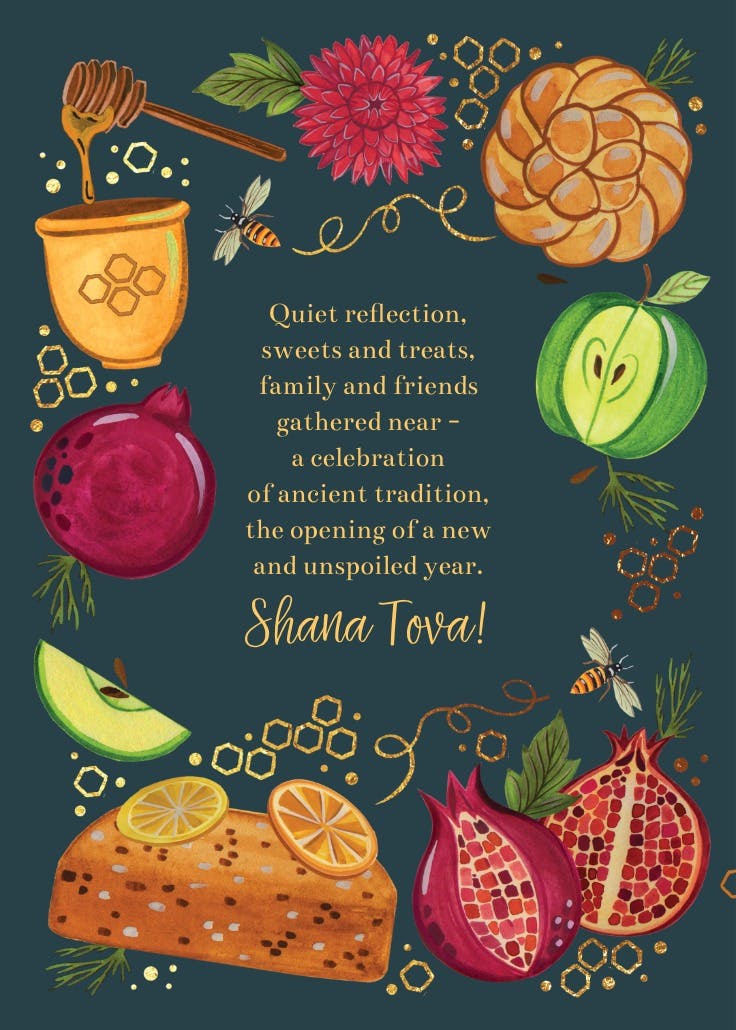 Festive fruits & flora - tarjeta de rosh hashanah