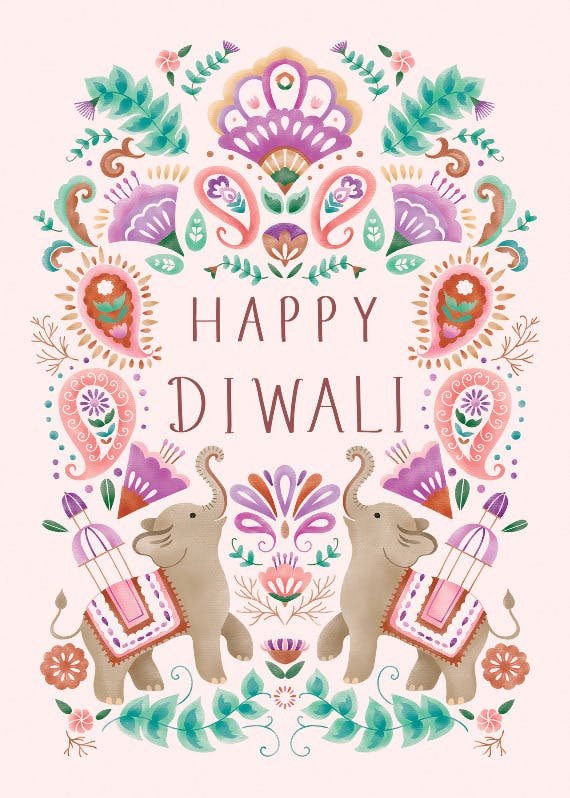 Folk frame with elephants - diwali card