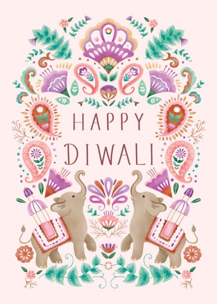 Folk frame with elephants - diwali card