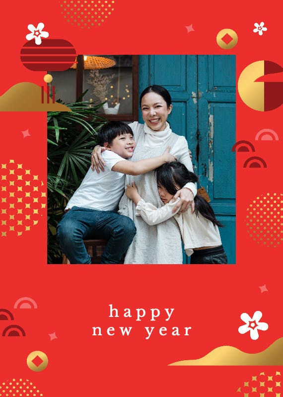 Gold and red asian minimalist -  free lunar new year card