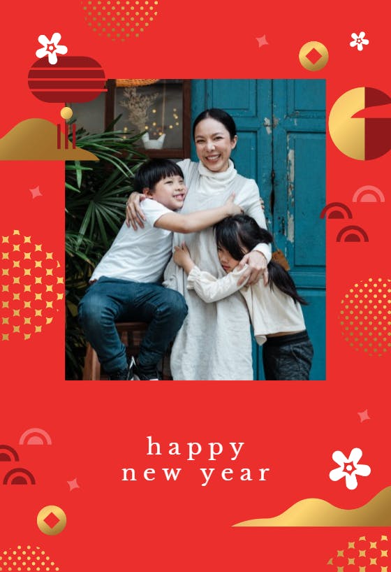 Gold and red asian minimalist -  tarjeta para el año nuevo chino