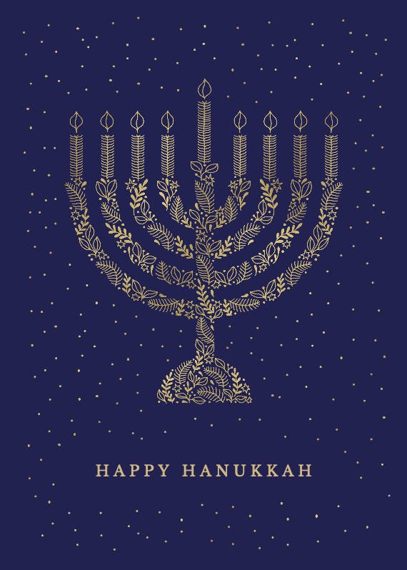 Golden menorah - hanukkah card