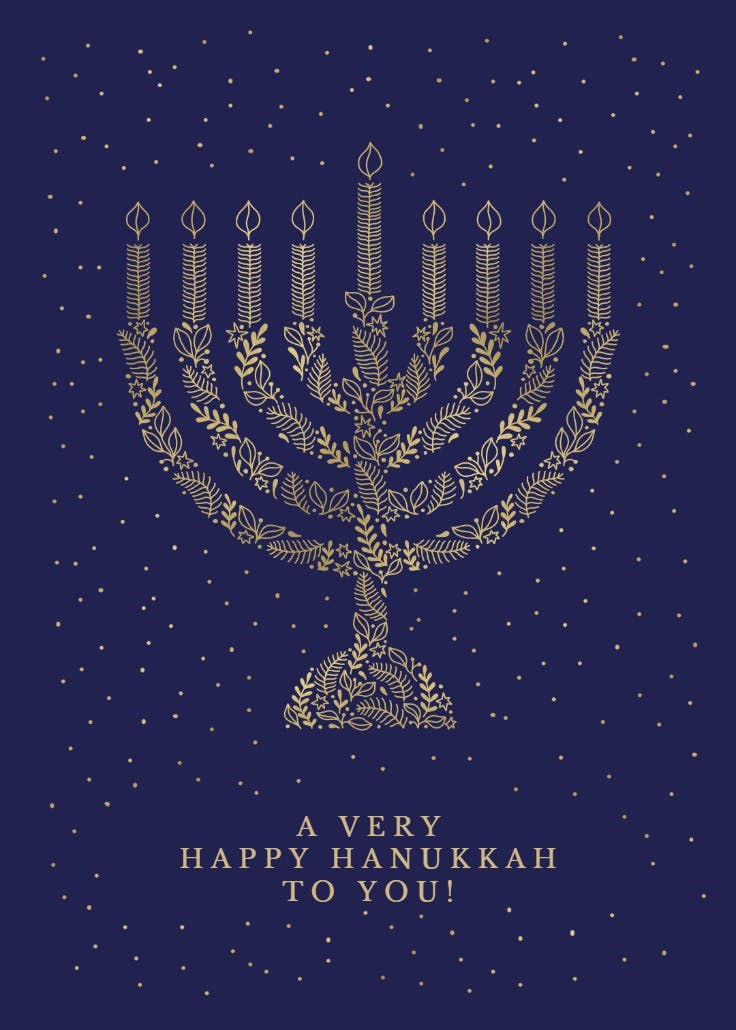 Golden menorah floral - tarjeta de hannukah