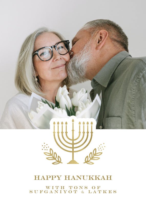 Golden menorah photo - hanukkah card