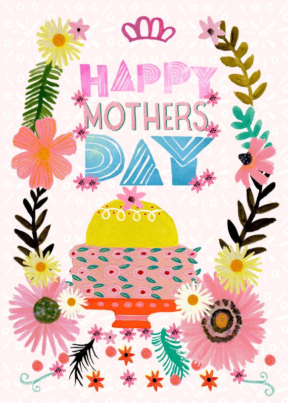 Happy cake & flowers - tarjeta del día de la madre