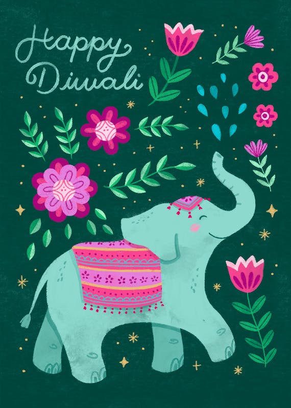 Happy elephant -  tarjeta de diwali
