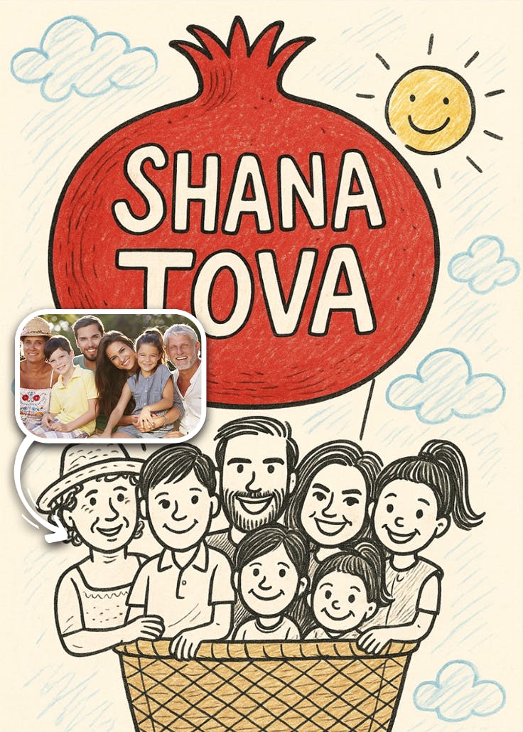 Hot air pomegranate - tarjeta de rosh hashanah