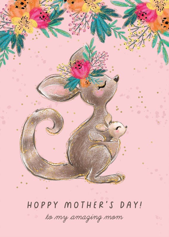 Kangaroo flowers - tarjeta del día de la madre