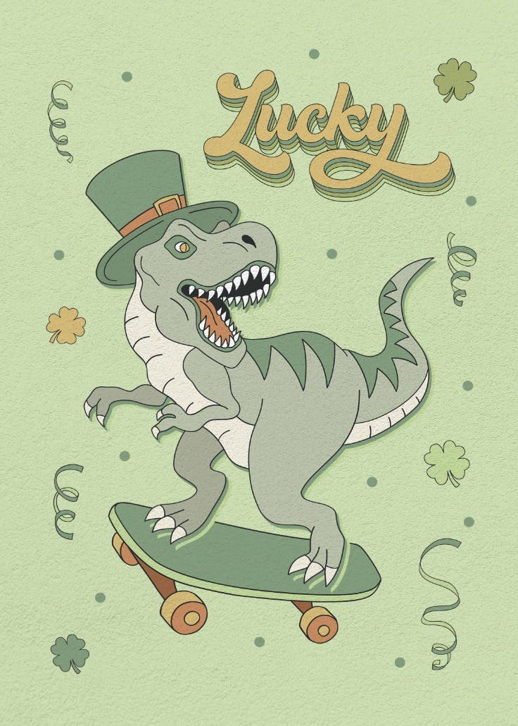 Lucky dino - st. patrick's day card