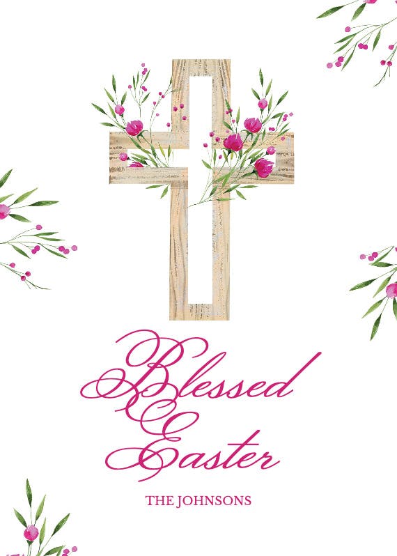 Magenta floral cross -  tarjeta de pascua