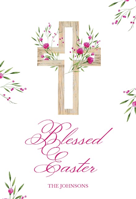 Magenta floral cross - Easter Card