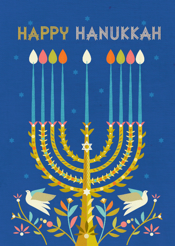 Menorah & doves - Hanukkah Card (Free) | Greetings Island