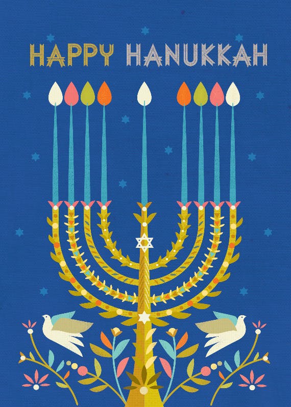 Menorah & doves - hanukkah card