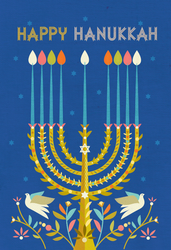 Menorah doves Hanukkah Card Free Greetings Island