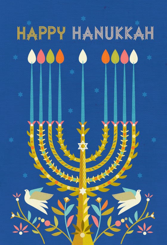 Menorah Doves Hanukkah Card (Free) Greetings Island