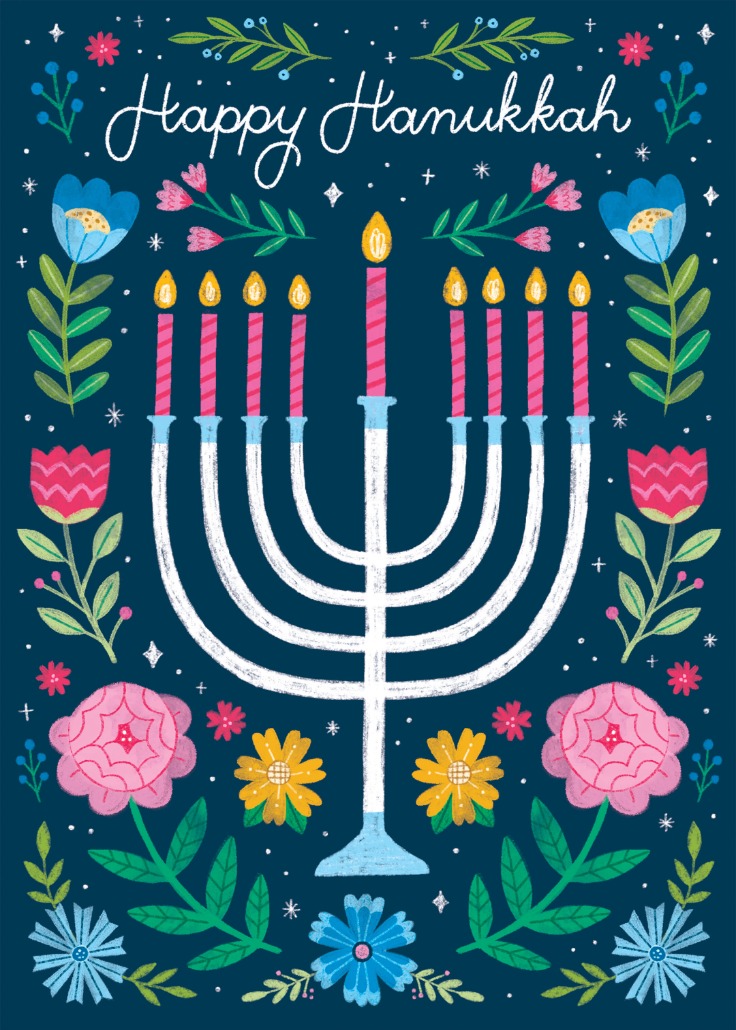 Menorah with floral decoration - Hanukkah Card | Greetings Island