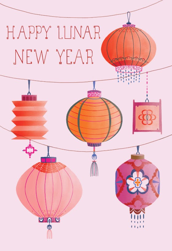 New year lanterns -  free lunar new year card