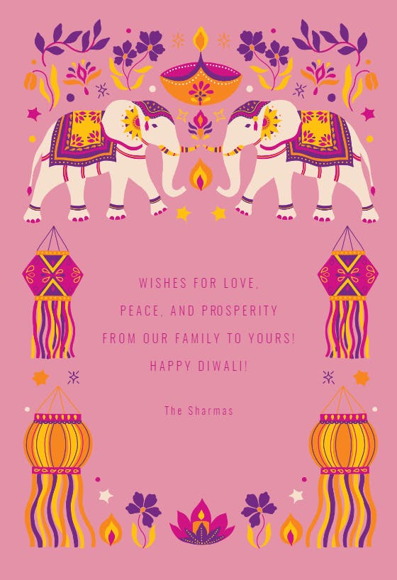 Ornamental elephant frame -  tarjeta de diwali