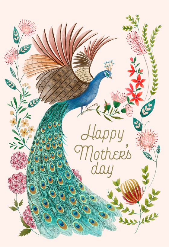 Peacock & flowers -  tarjeta del día de la madre