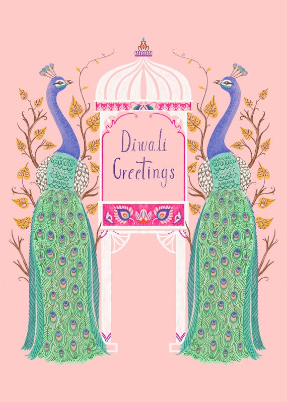 Pink diwali peacocks - diwali card