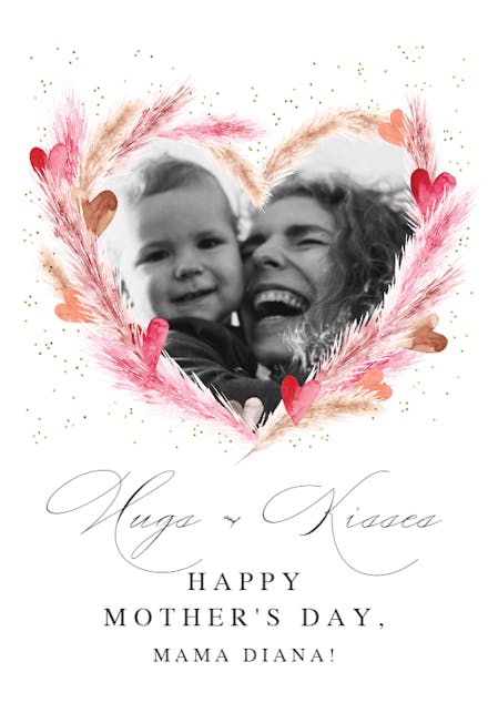 Pink pampas with hearts - Mother's Day Card