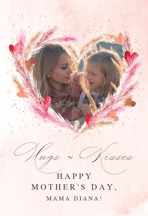 Pink pampas with hearts - mother's day card