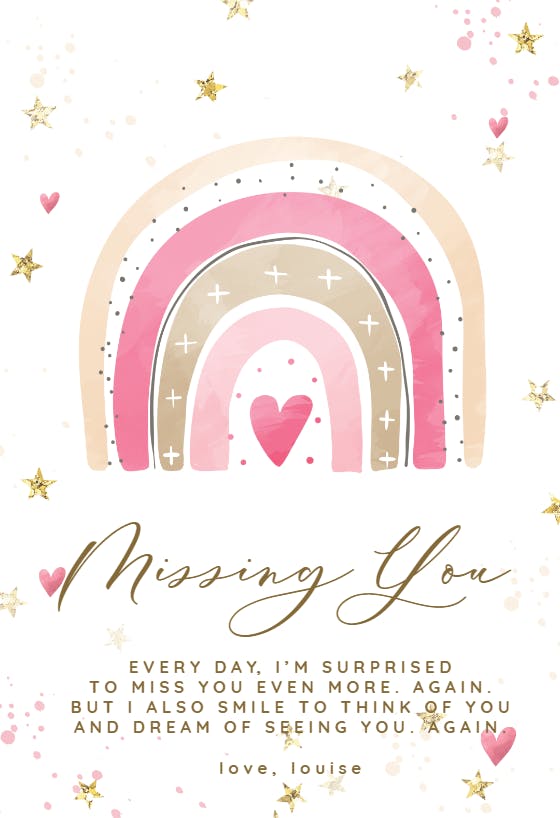 Pink rainbow heart - miss you card