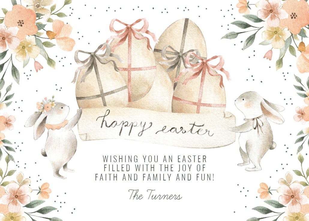 Rabbits hold banner - easter card