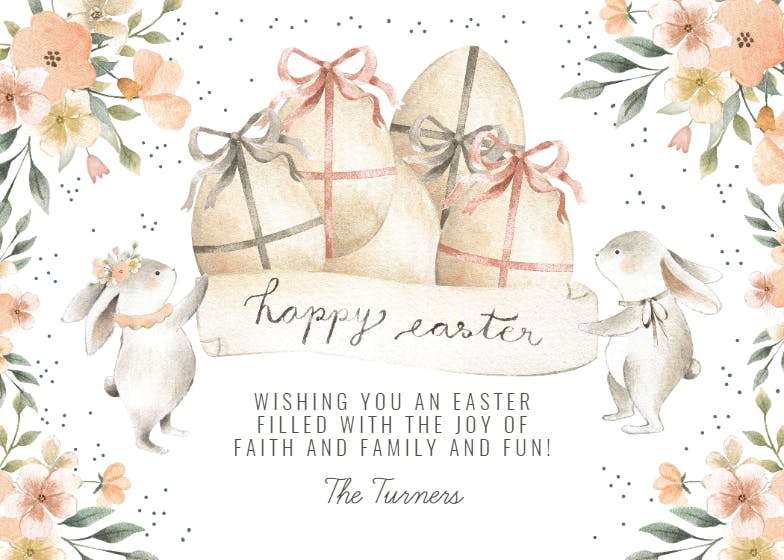 Rabbits hold banner - easter card