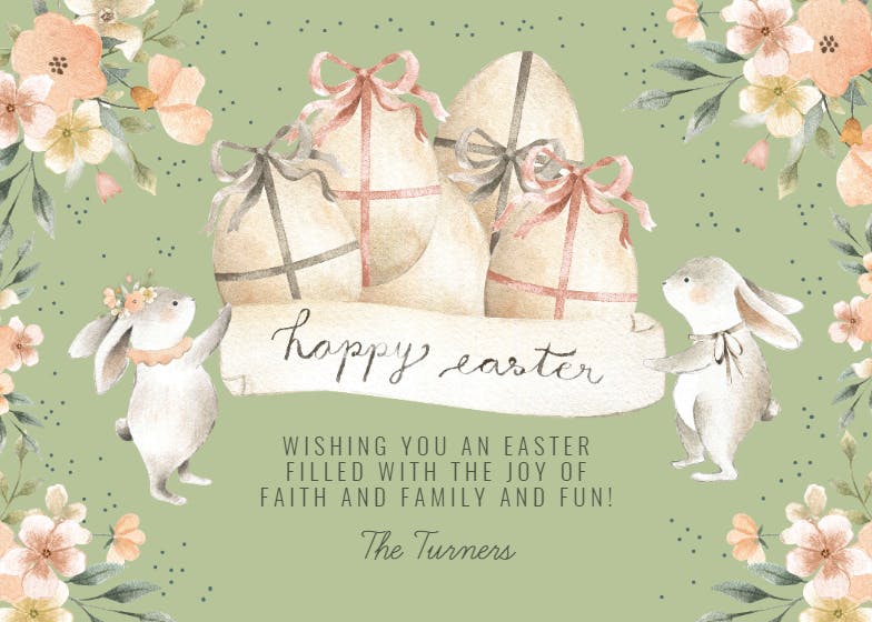 Rabbits hold banner - easter card