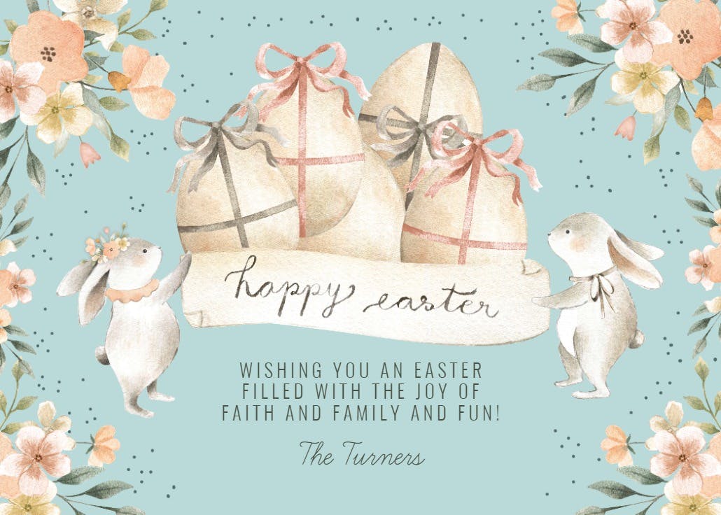 Rabbits hold banner - easter card