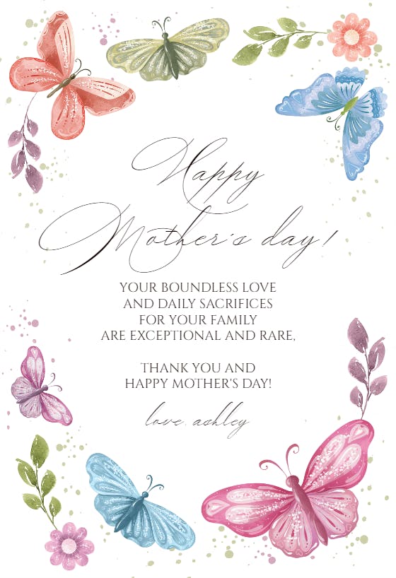 Beautiful wings -  tarjeta del día de la madre