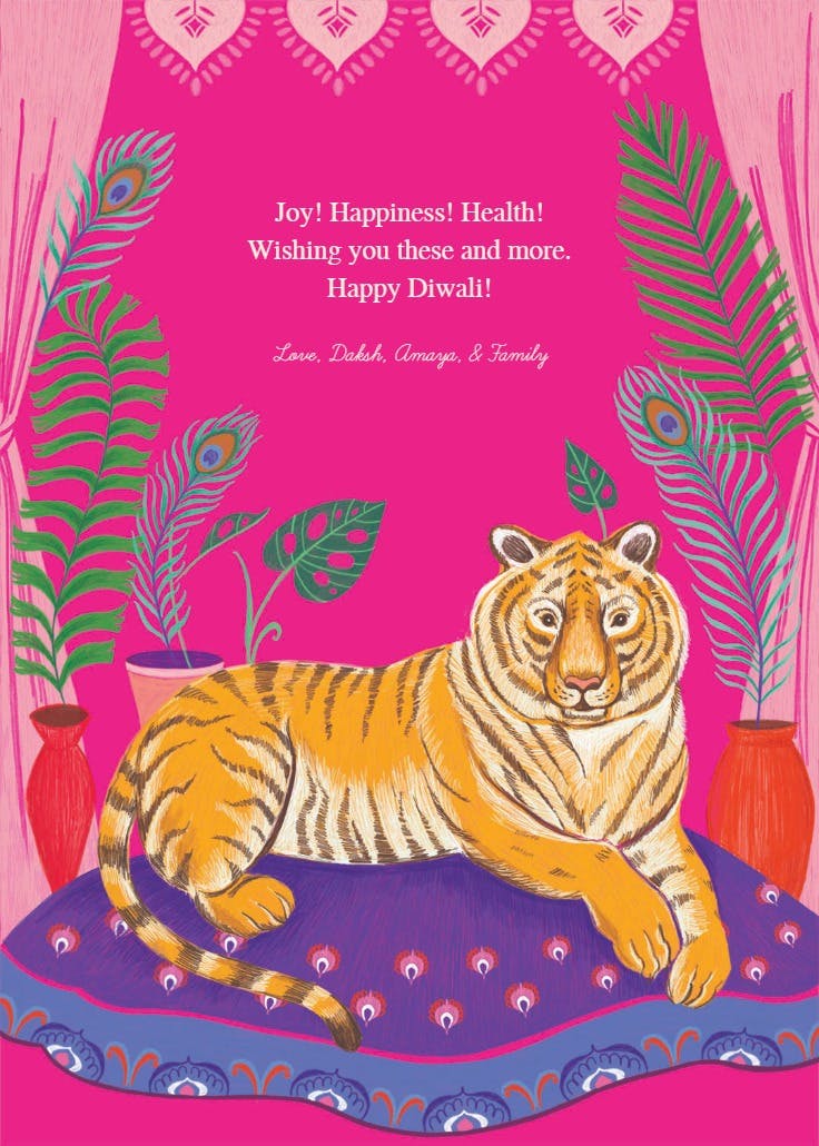 Tiger on pillow - diwali card