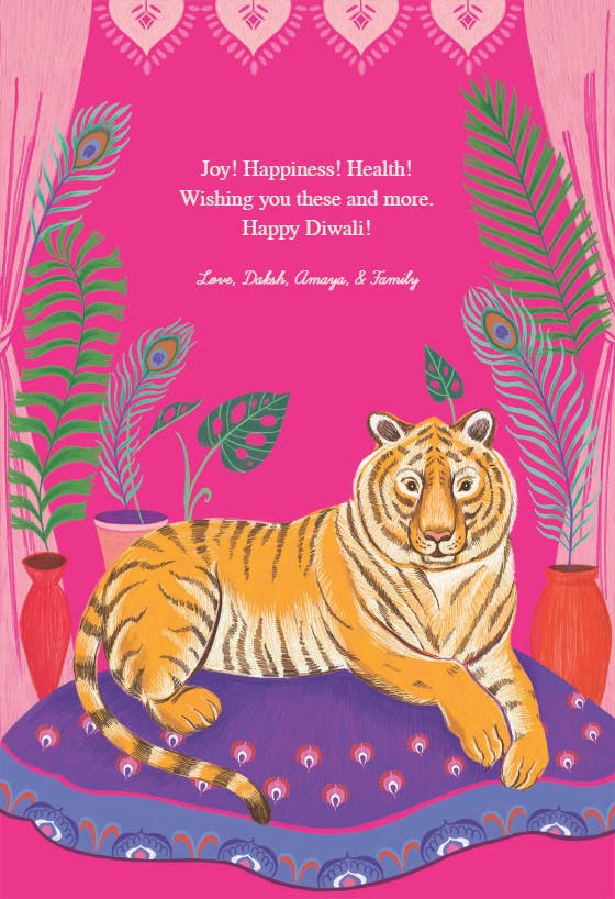 Tiger on pillow -  tarjeta de diwali