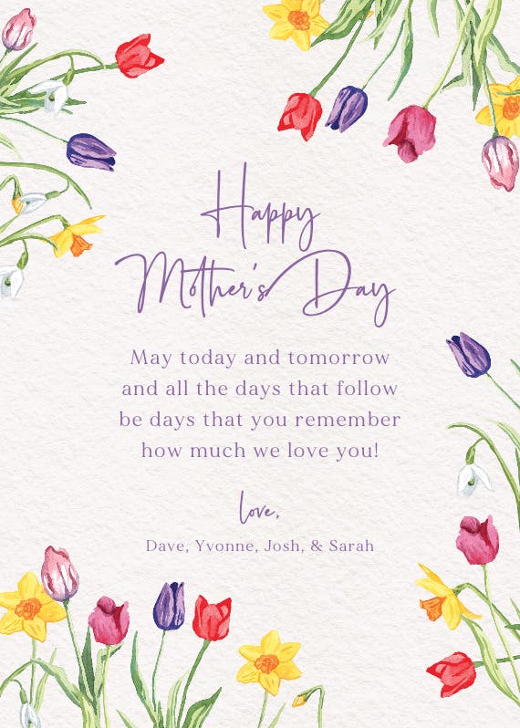 Daffodils and tulips -  tarjeta del día de la madre