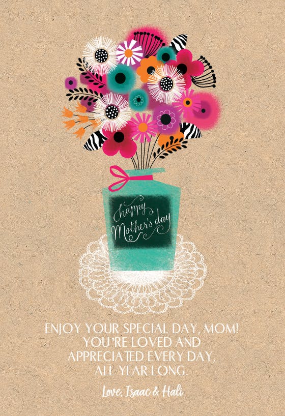 Vase on lace - mother's day card