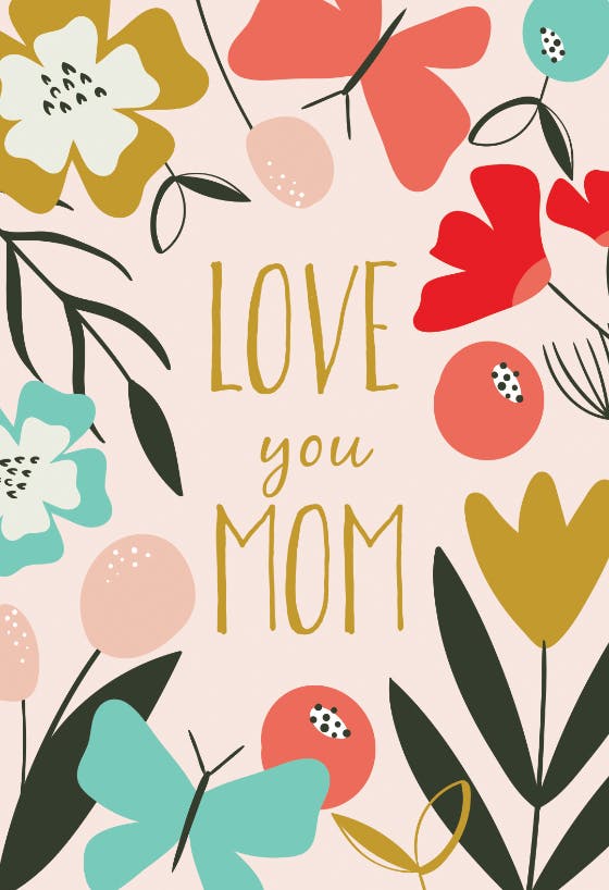 Whimsical flowers -  tarjeta del día de la madre