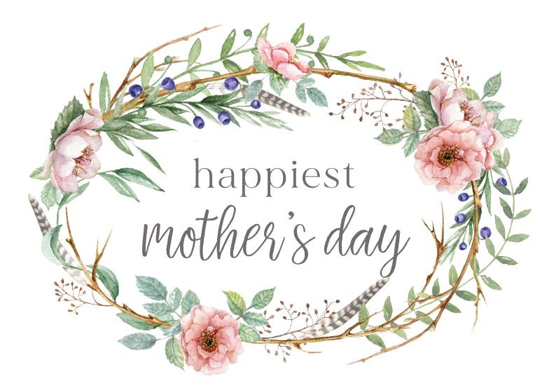 Woodland flower wreath - tarjeta del día de la madre