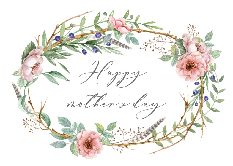 Woodland flower wreath -  tarjeta del día de la madre