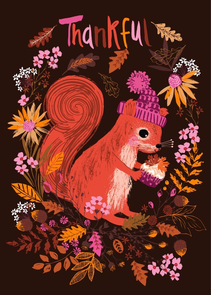 Autumn squirrel -  tarjeta de acción de gracias