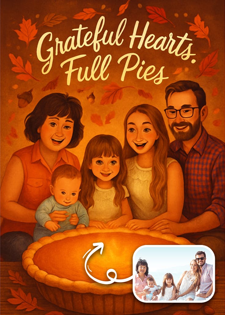 Grateful hearts, full pies -  tarjeta de acción de gracias
