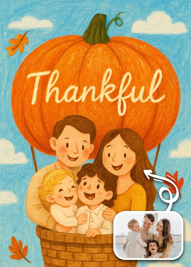 Hot air pumpkin -  tarjeta de acción de gracias